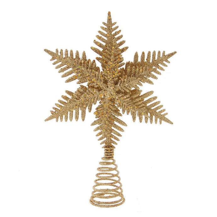 Gold Glittered Snowflake Tree Topper | Putti Christmas Decorations