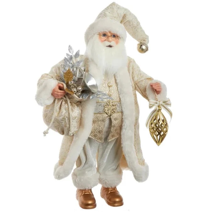 Kurt Adler Kringles Ivory & Gold Santa With Bag | Putti Christmas Decorations