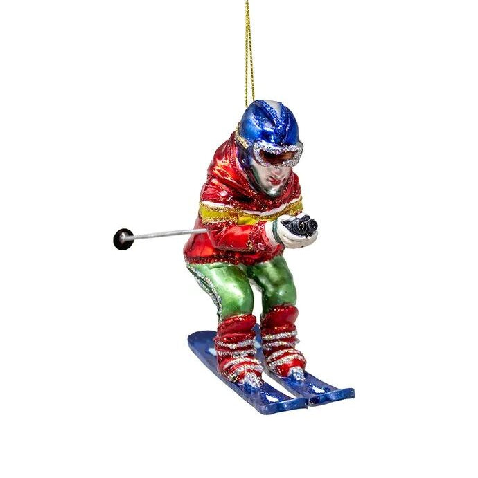 Kurt Adler Downhill Skier Glass Ornament | Putti Christmas