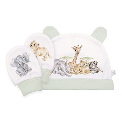 Wrendale "Little Savannah" African Animal Newborn Hat and Mitten Set | Le Petite Putti