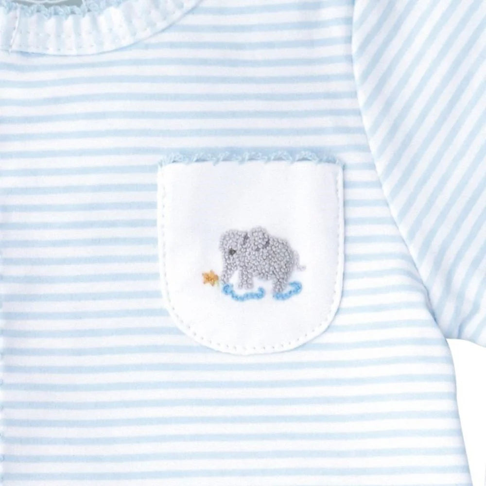 Mud Pie - Blue Striped French Knot Elephant Sleeper  | Le Petite Putti Canada
