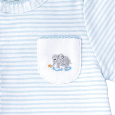 Mud Pie - Blue Striped French Knot Elephant Sleeper  | Le Petite Putti Canada