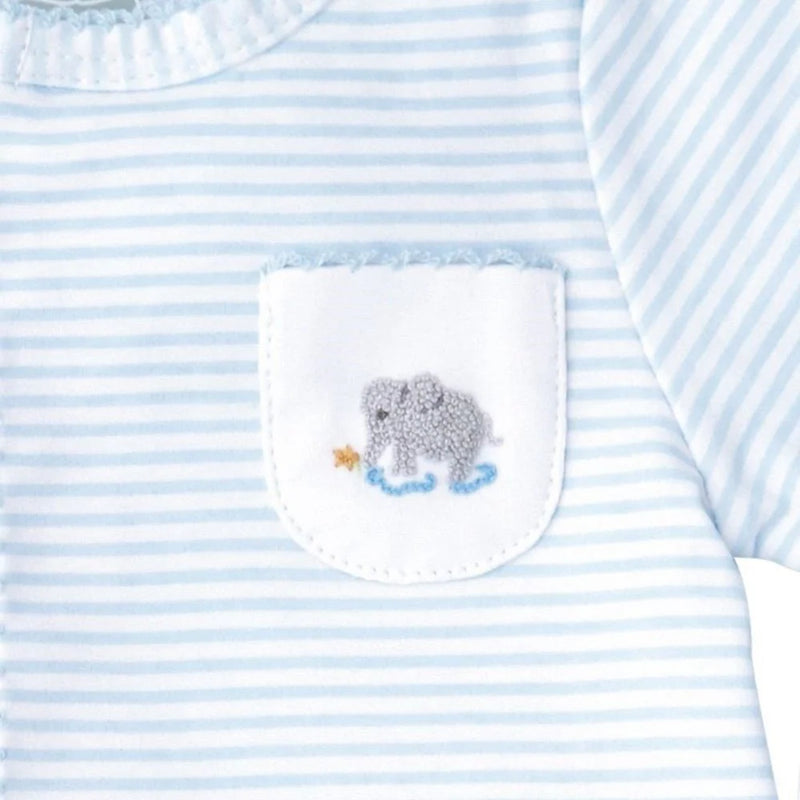 Mud Pie - Blue Striped French Knot Elephant Sleeper  | Le Petite Putti Canada