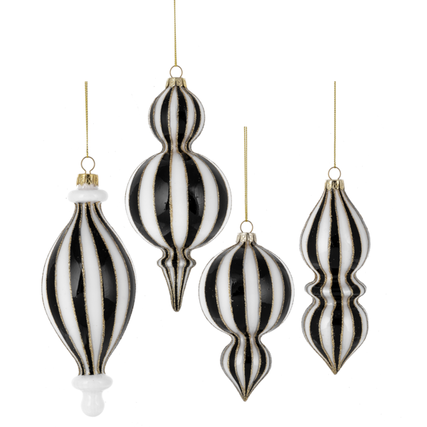 Black and White Glass Finial Ornament - Drop | Putti Christmas Decorations