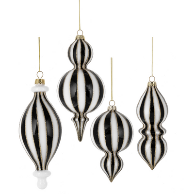 Black and White Glass Finial Ornament - Drop | Putti Christmas Decorations