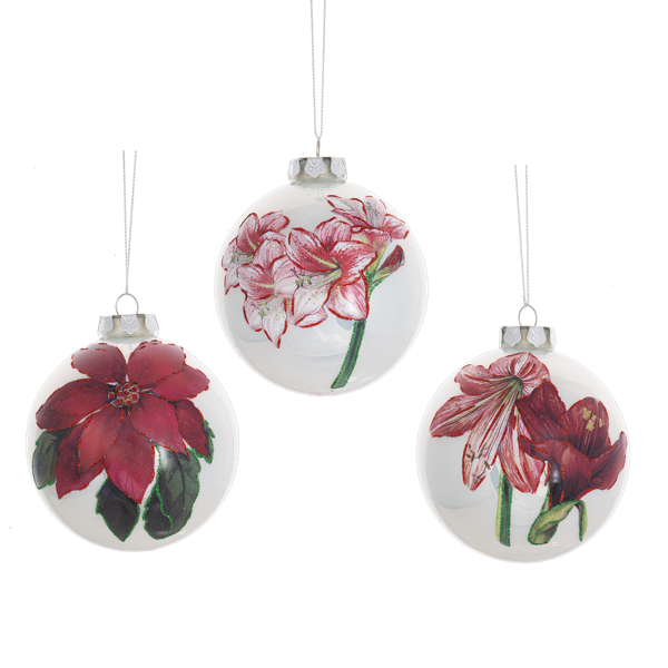 Floral Glass Ball Ornament - Poinsettia | Putti Christmas Decorations