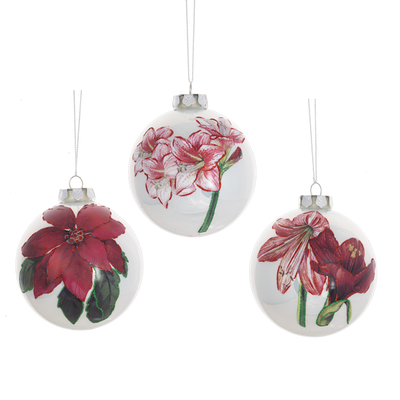 Floral Glass Ball Ornament - Poinsettia | Putti Christmas Decorations
