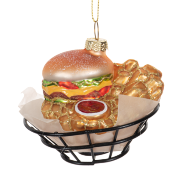 Cheeseburger Ornament Glass Ornament | Putti Fine Furnishings