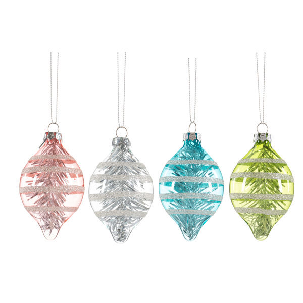 Colorful Glass Drop with Tinsel Ornament - Silver | Putti Christmas Decorations 