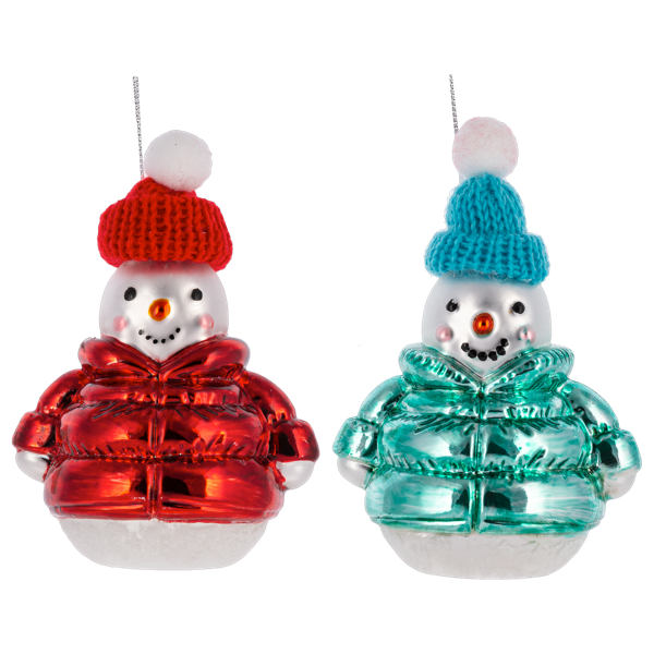 Snowman with Knit Hat Glass Ornament | Putti Christmas Decorations