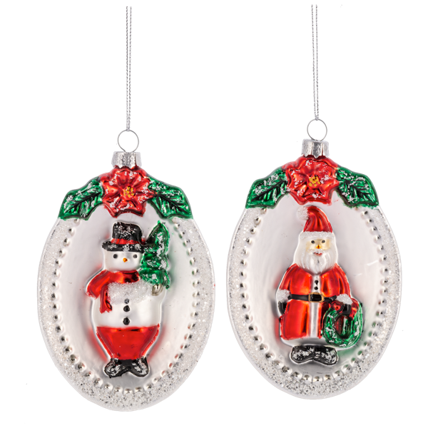 Santa & Snowman Plaque Ornaments | Putti Christmas Decorations