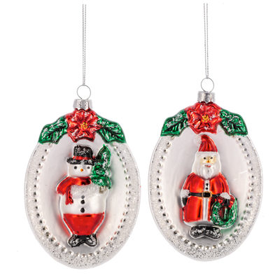 Santa & Snowman Plaque Ornaments | Putti Christmas Decorations