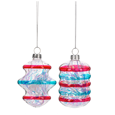 Colorful Glass Drop with Tinsel Ornament - Green | Putti Christmas Decorations