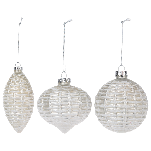 White Basketweave Glass Ornament