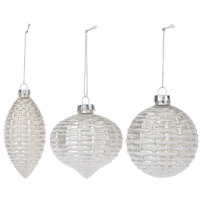 White Basketweave Glass Ornament