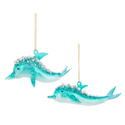 Aqua Jewelled Dolphin Glass Ornament