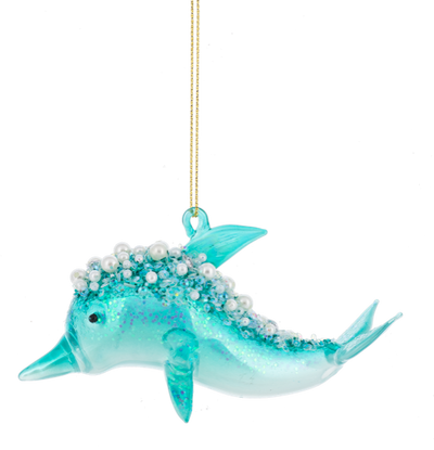 Aqua Jewelled Dolphin Glass Ornament
