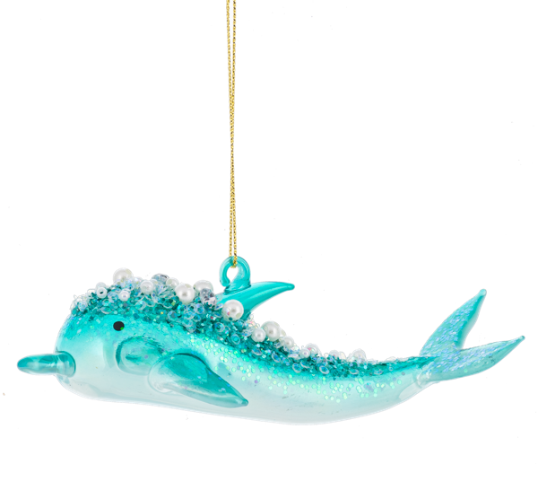 Aqua Jewelled Dolphin Glass Ornament