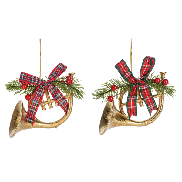 French Horn with Plastic Bow | Putti Christmas Decorations