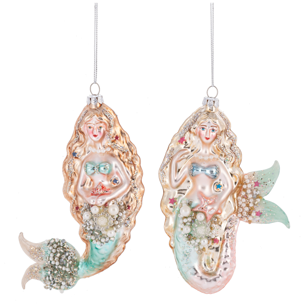 Jewelled Mermaid Glass Ornament | Putti Christmas Canada