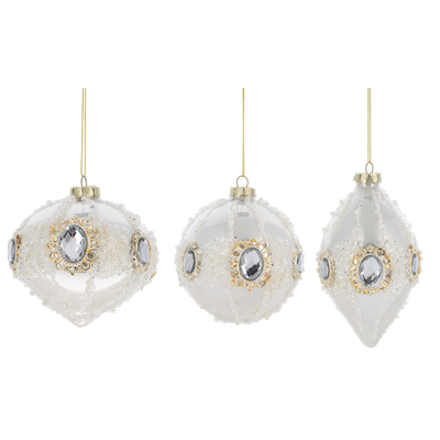 Gloss White with Jewels Glass Ornament  | Putti Christmas Decorations