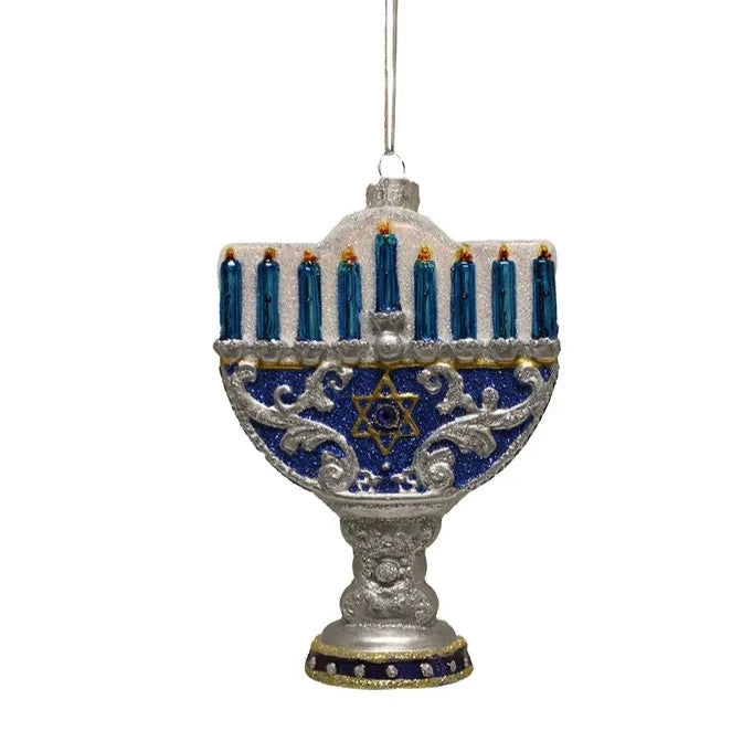 Menorah Glass Hanukkah Ornament | Putti Celebrations