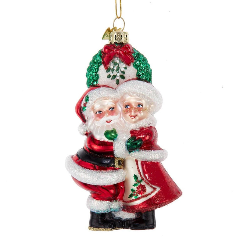Noble Gems Mr. & Mrs. Santa Under Mistletoe Glass Ornament