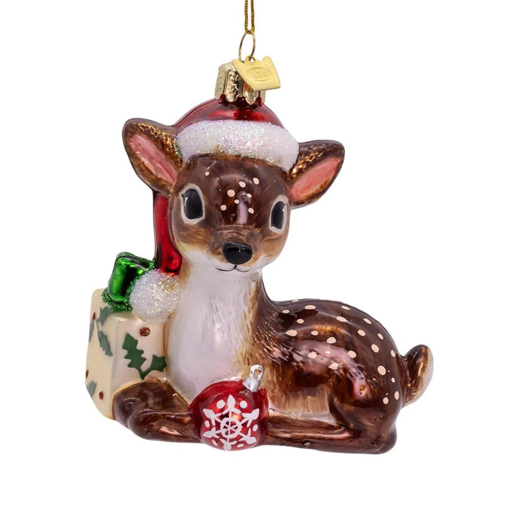 Noble Gems™ Glass Nostalgic Reindeer With Santa Hat | Putti Christmas Canada