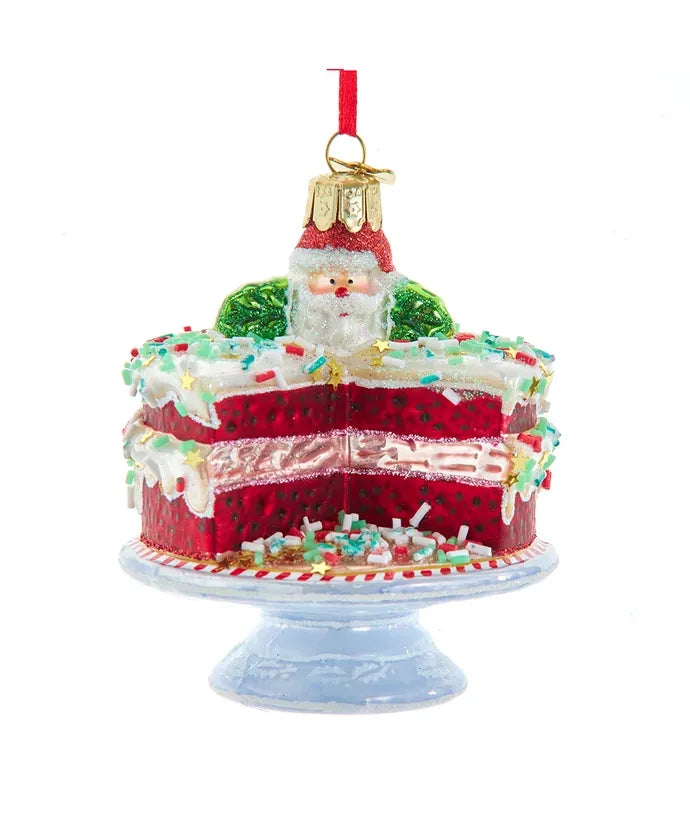 Noble Gems Glass Red Velvet Cake With Stand Glass Christmas Ornament