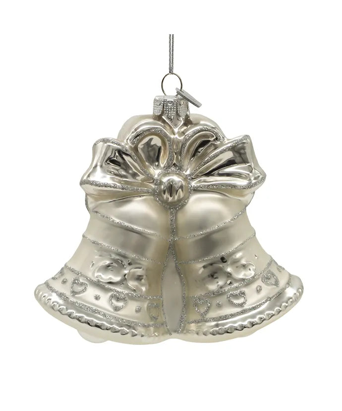 Noble Gems™ Glass "25th Anniversary" Silver Bell Ornament  | Putti Christmas Decorations