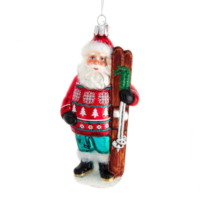 Noble Gems™ Santa With Skis Glass Ornament | Putti Christmas Canada