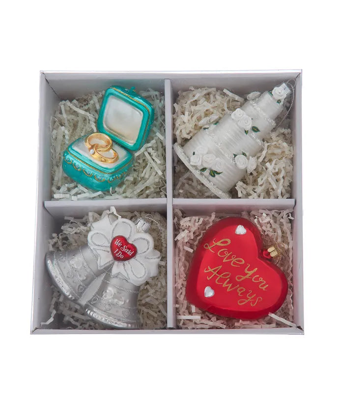 Noble Gems™ Glass Wedding Ornament Set - 4-Piece Box