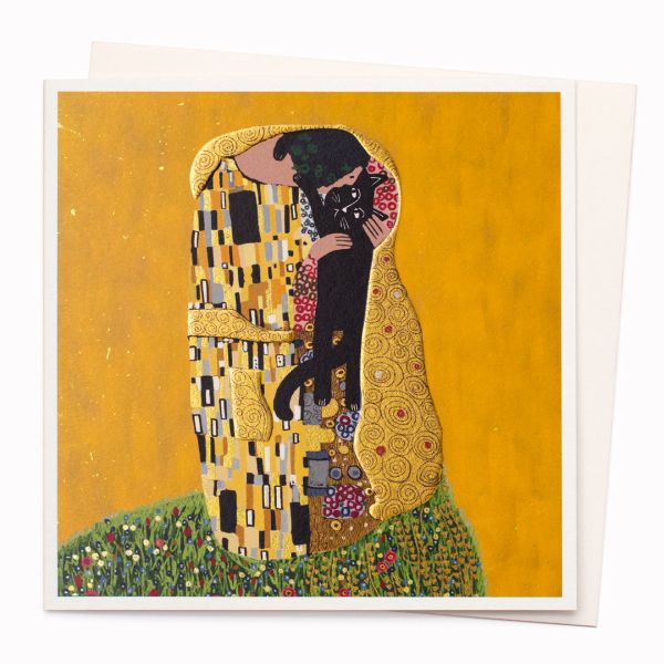 "The Kiss" Black Cat Greeting Card | Putti Celebrations