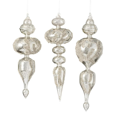 Antique Silver Finial Glass Ornament | Putti Christmas Decorations