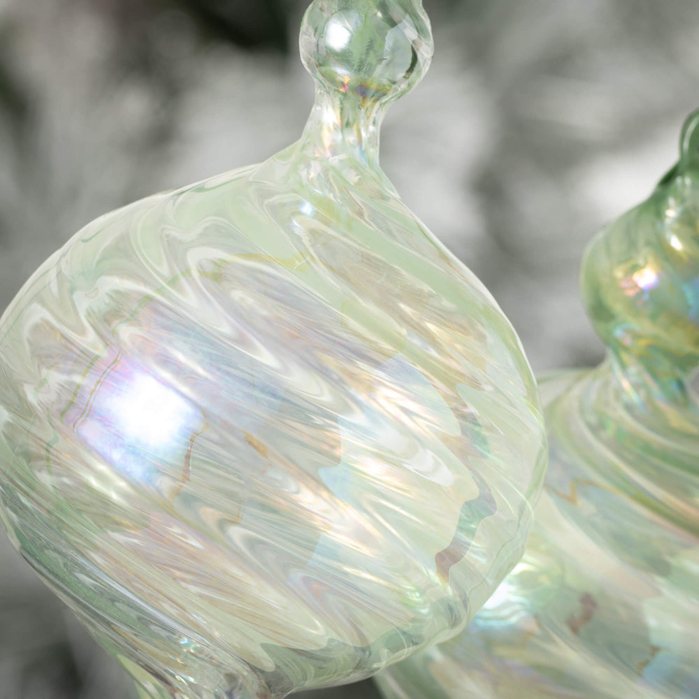 Sage Green Handblown Glass Finial Ornament | Putti Christmas Decorations