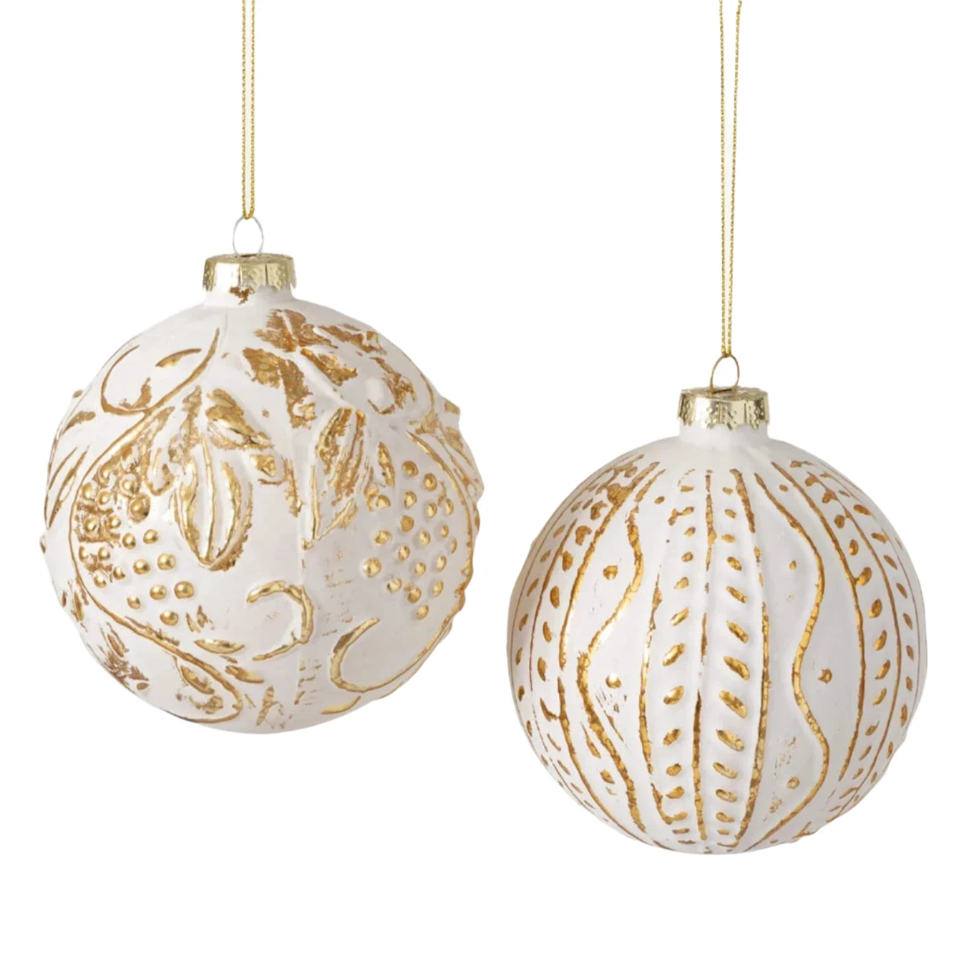Matte White with Gold Embossed Glass Ball