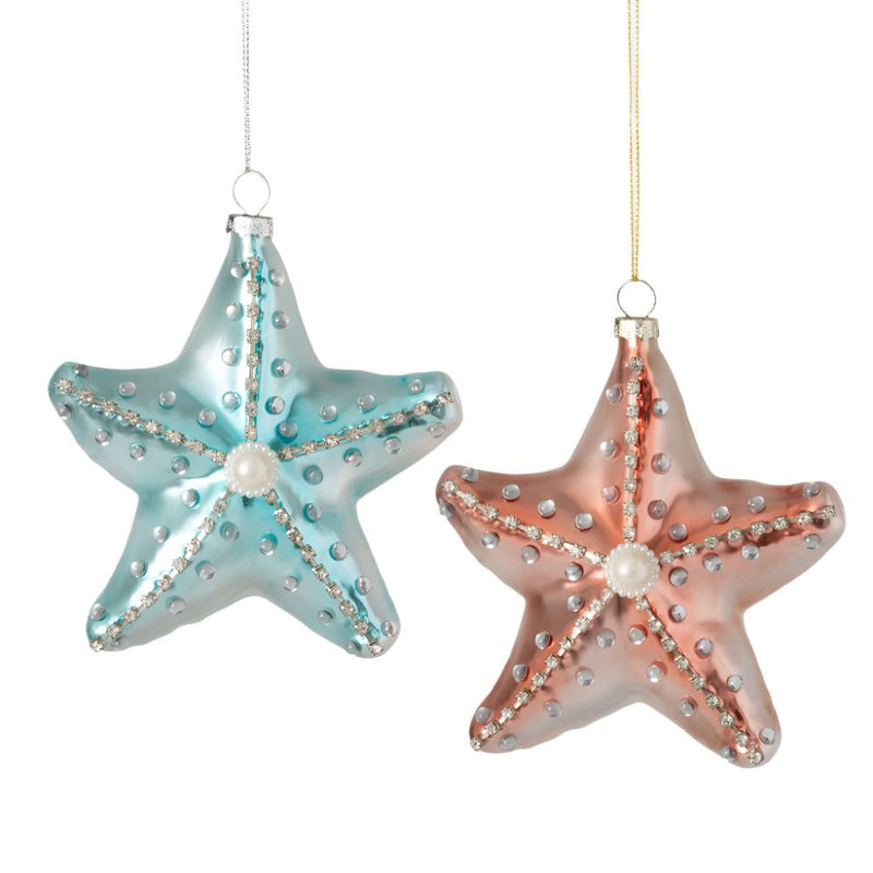 Iridescent Starfish Glass Ornament - Aqua | Putti Christmas Decorations
