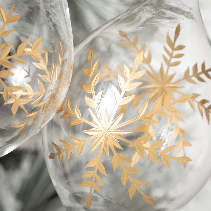 Clear with Gold Snowflake Glass Double Point Ornament