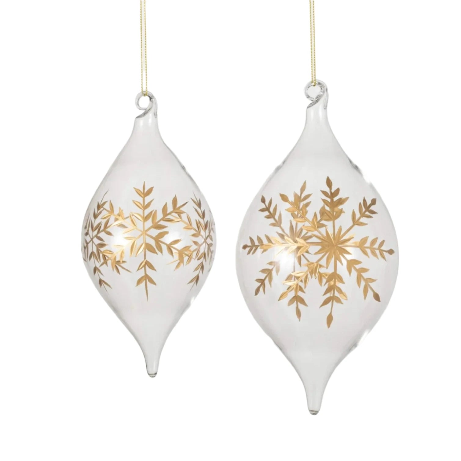 Clear with Gold Snowflake Glass Double Point Ornament