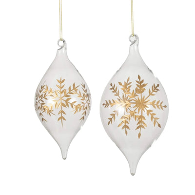 Clear with Gold Snowflake Glass Double Point Ornament