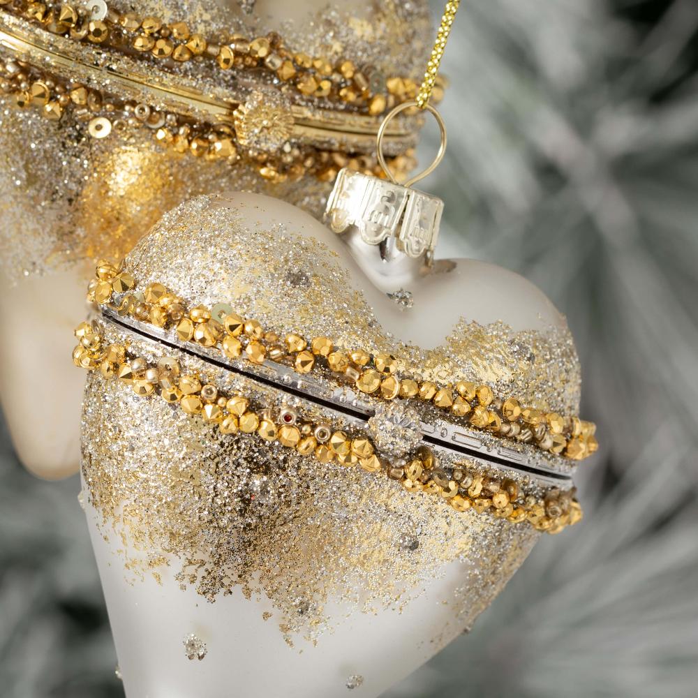 Silver and Gold Glass Heart Trinket Box Ornament