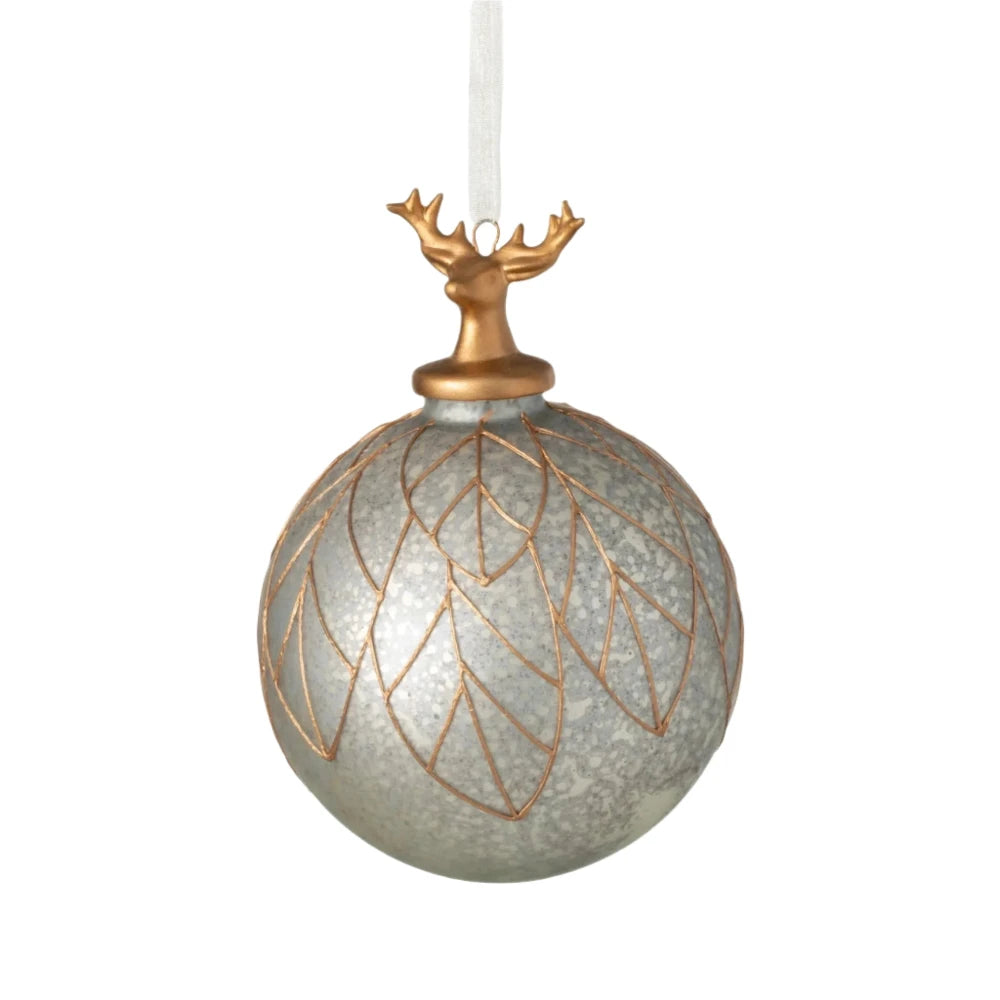 Deer Leaf Glass Ball Ornament  | Putti Decorations