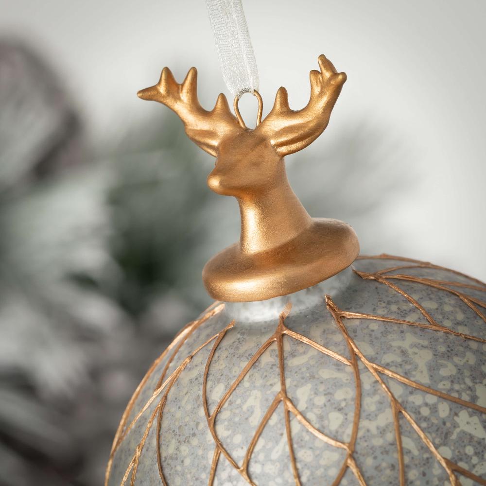 Deer Leaf Glass Ball Ornament  | Putti Decorations
