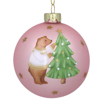 "Baby's First Christmas" Teddy Bear Glass Ball Ornament - Pink