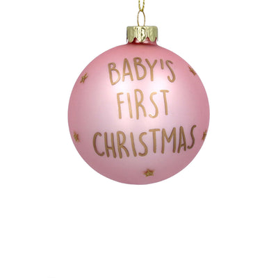 "Baby's First Christmas" Teddy Bear Glass Ball Ornament - Pink
