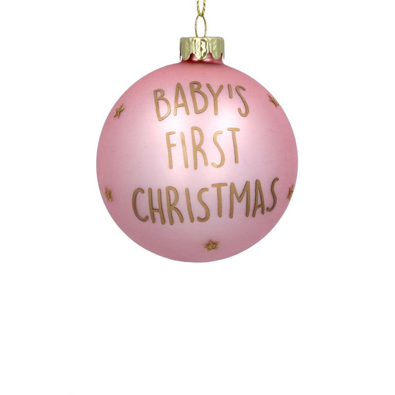 "Baby's First Christmas" Teddy Bear Glass Ball Ornament - Pink