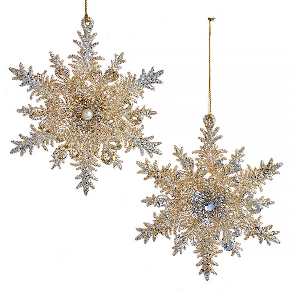 Platinum Pearl & Gem Snowflake Ornament | Putti Christmas Decorations