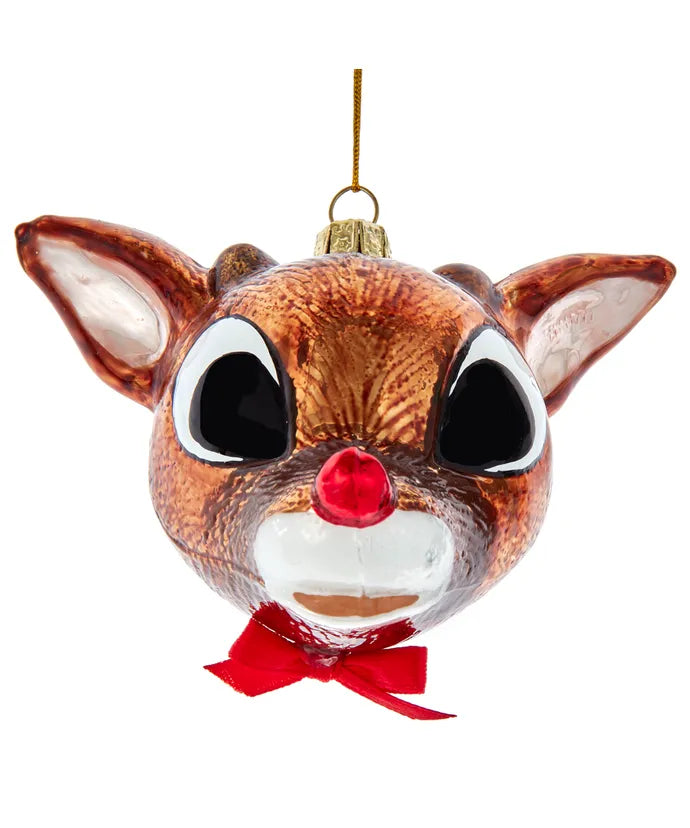 Rudolf Head Glass Ornament