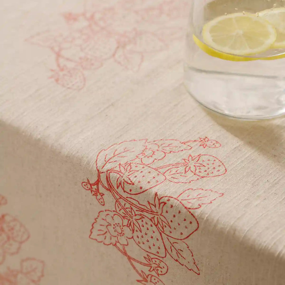 Sophie Allport Strawberry Linen Blend Tablecloth | Putti Fine Furnishings