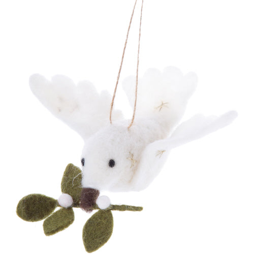 Winter White Dove of Peace Felt Ornament  | Putti Christmas Decorations